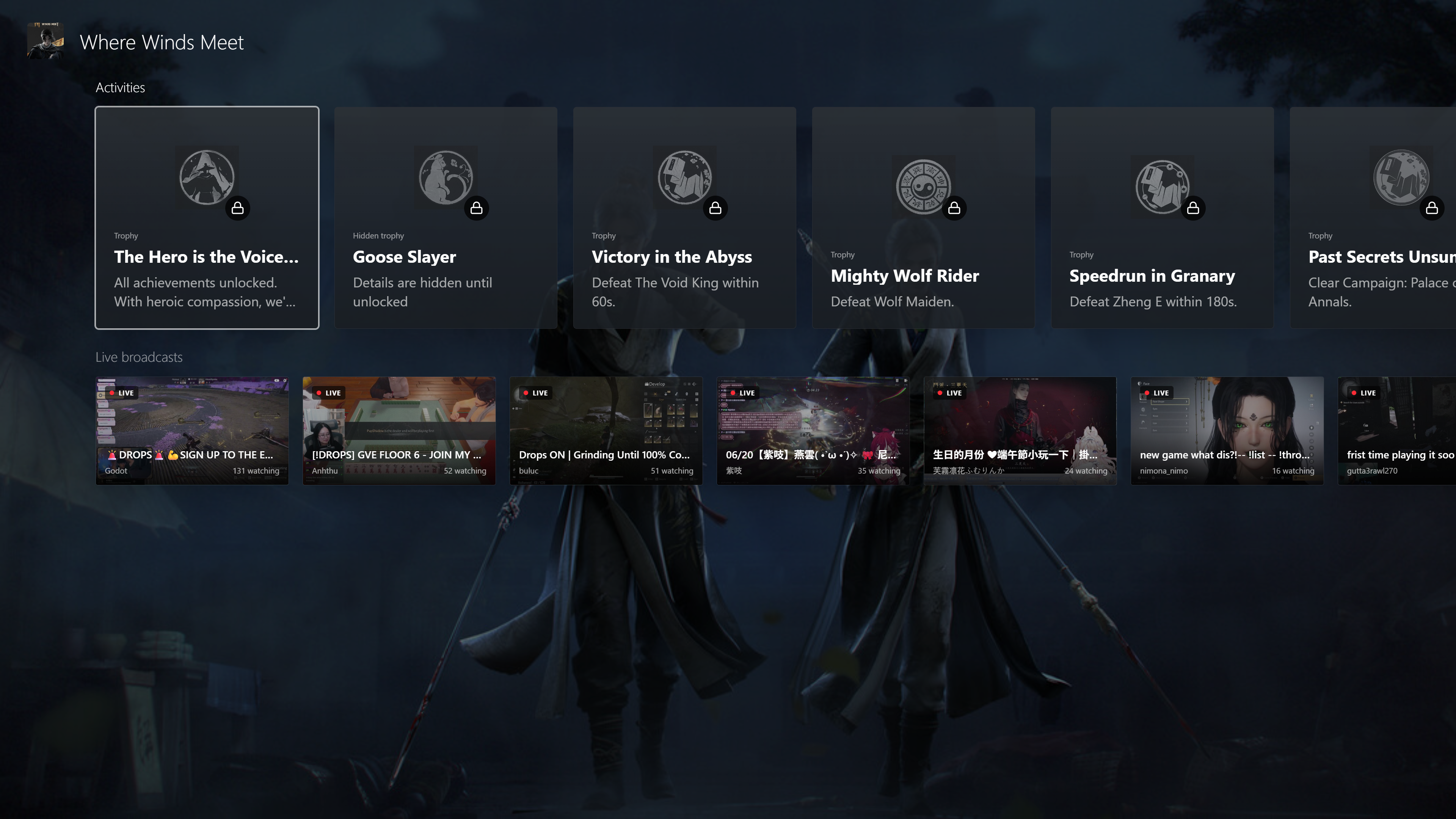 Hitch per-game activities and live broadcasts